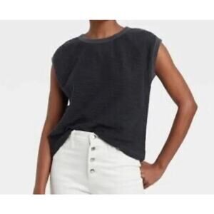 Universal Thread Women's Textured Cap Sleeve Sweatshirt, Black, 3x